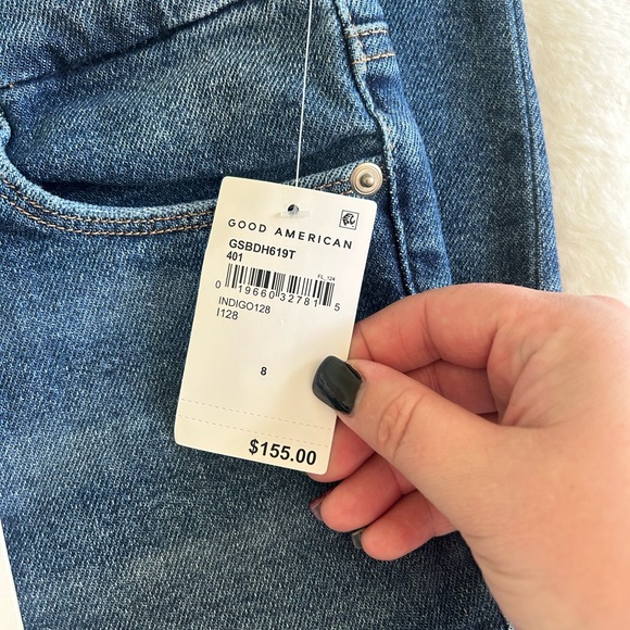 *GOOD AMERICAN Good Legs Straight Indigo Distressed Jean 8/29 NWT O-25 - Picture 9 of 13